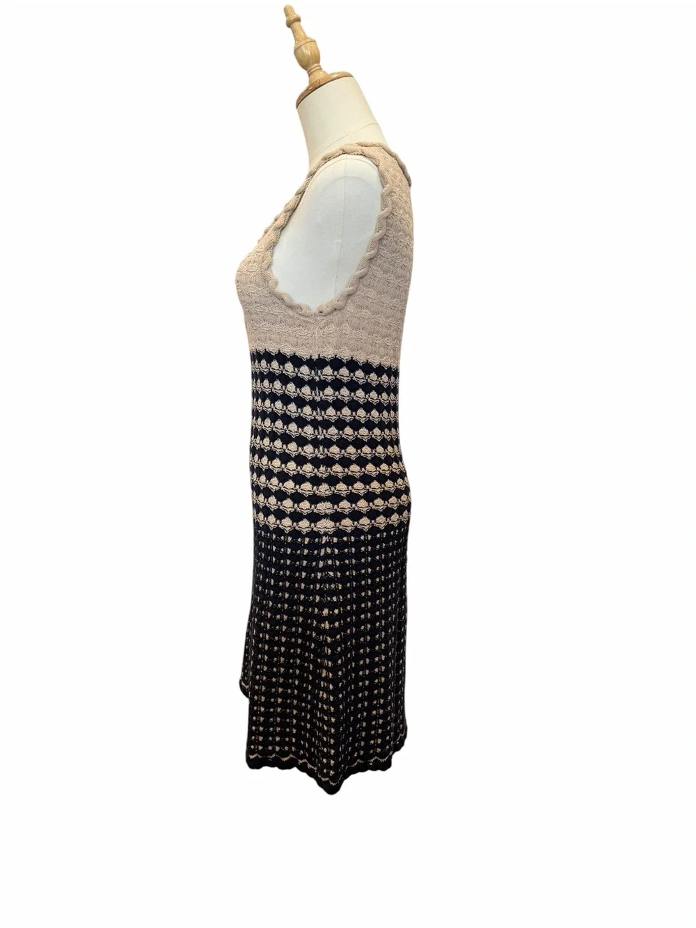 CHANEL Beige and Black Knit Sleeveless A-Line Dress
